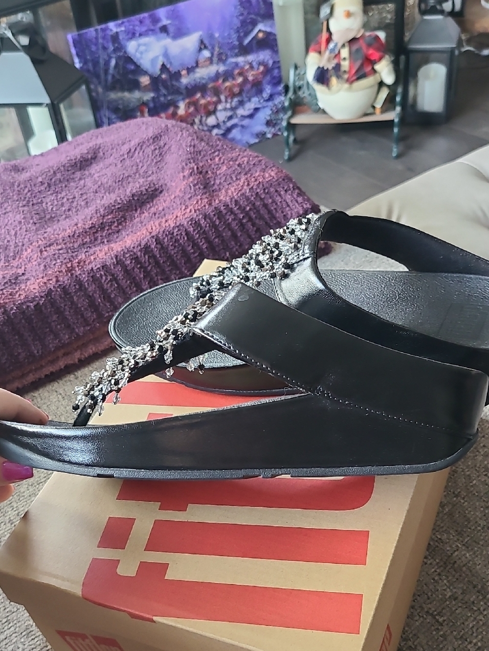 FITFLOP Black Beaded Thong Wedge Sandals - Women's Dress Flip Flops Size 9 - Picture 10 of 10